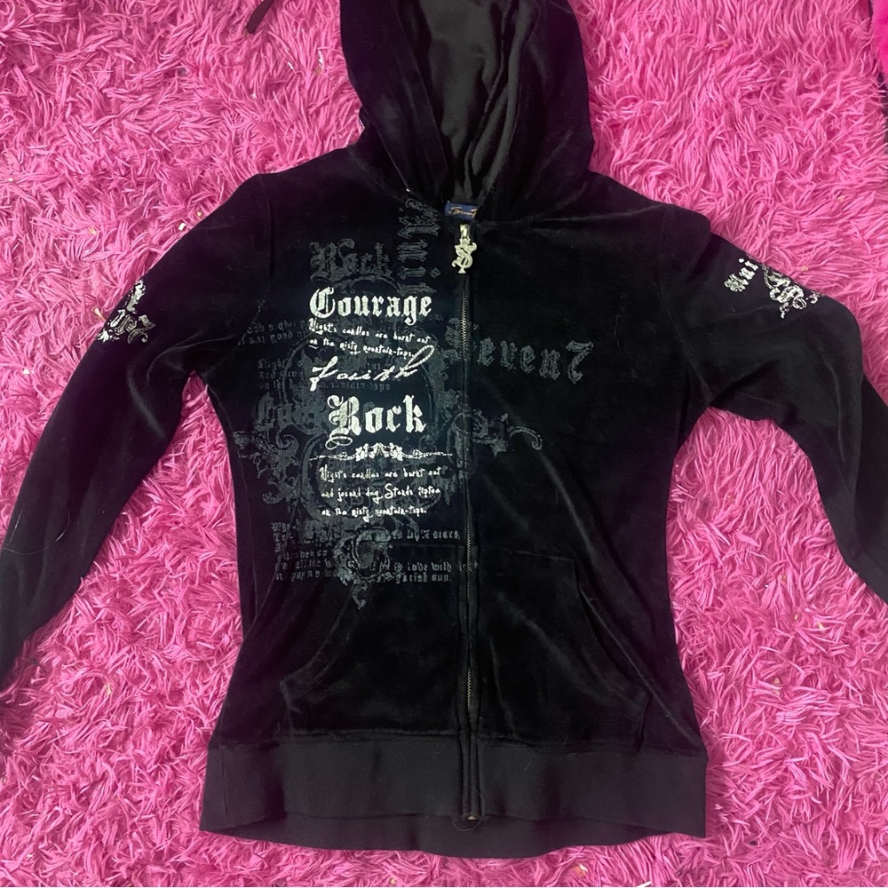 vintage black and silver y2k grunge graphic jacket
